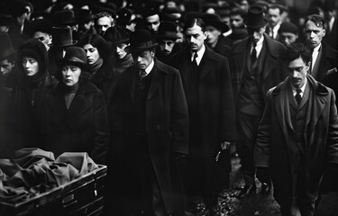 The somber procession of a mob funeral, respect and fear intermingled in the silent homage to the fallen - obrazy, fototapety, plakaty