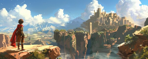 The saga of a young explorer discovering lost civilizations, blending history and fantasy for educational storytelling - obrazy, fototapety, plakaty