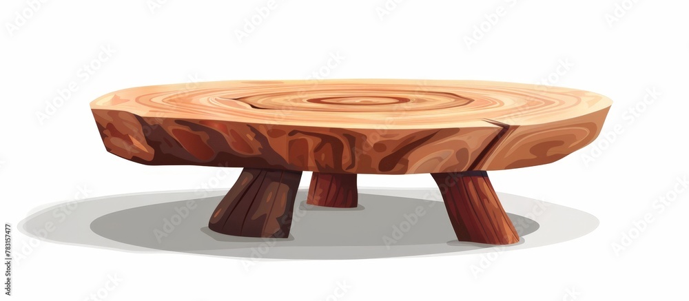 Aufkleber round wooden table supported by two legs, simplistic design for functional use in various settings
