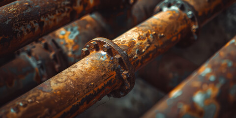 Close-up Old rusty pipes in an apartment. Renovation of dilapidated housing, replacement of plumbing and pipes. 