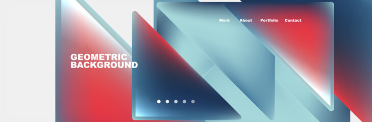 Computer font with geometric background of red, blue, and white triangles - obrazy, fototapety, plakaty