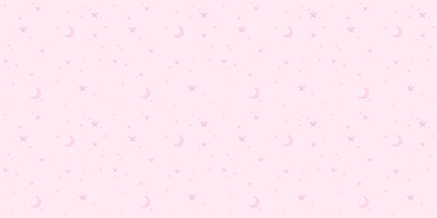 A seamless pastel pink background with a lovely pattern of pink stars and moons of various sizes.	