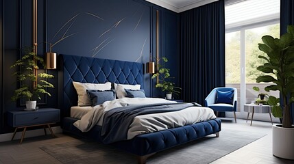 bedroom navy blue interior