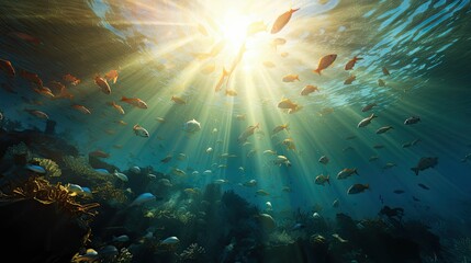 Fototapeta na wymiar light underwater sun