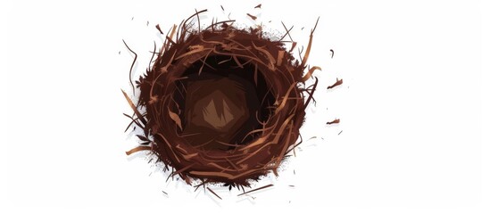 Fototapeta premium A bird's nest is depicted against a plain white background, showcasing intricate natural design