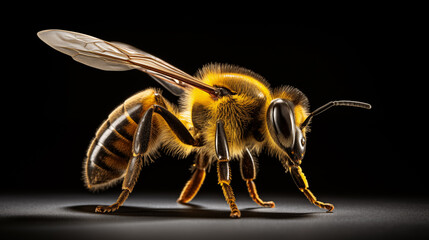 Profile of a Bee on a Dark Background. Generative AI - obrazy, fototapety, plakaty