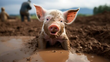 mud cute pig farm