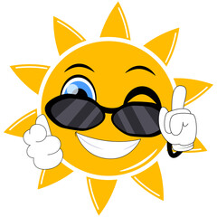 Winking Sun Playfully Pointing Fingers - Groovy Y2k Illustration 