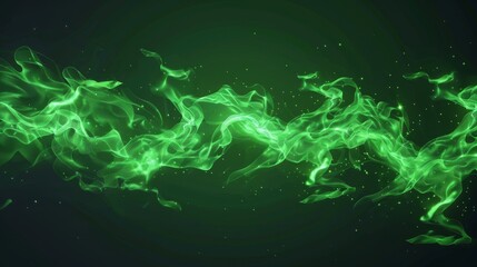 The green realistic toxic smoke cloud wave with light isolated modern. The chemical dynamic smog curve line graphic concept. Abstract flying watercolour spray texture environment with dust and - obrazy, fototapety, plakaty