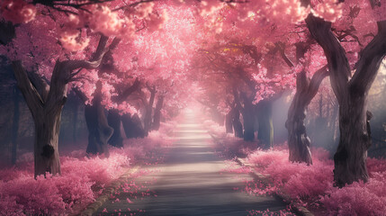 natural view of path in forest in spring. Anime background - Powered by Adobe