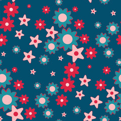 Seamless pattern  with flowers in doodle style. Vector