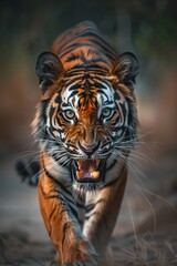 Ein Tiger mit offenem Maul  - obrazy, fototapety, plakaty