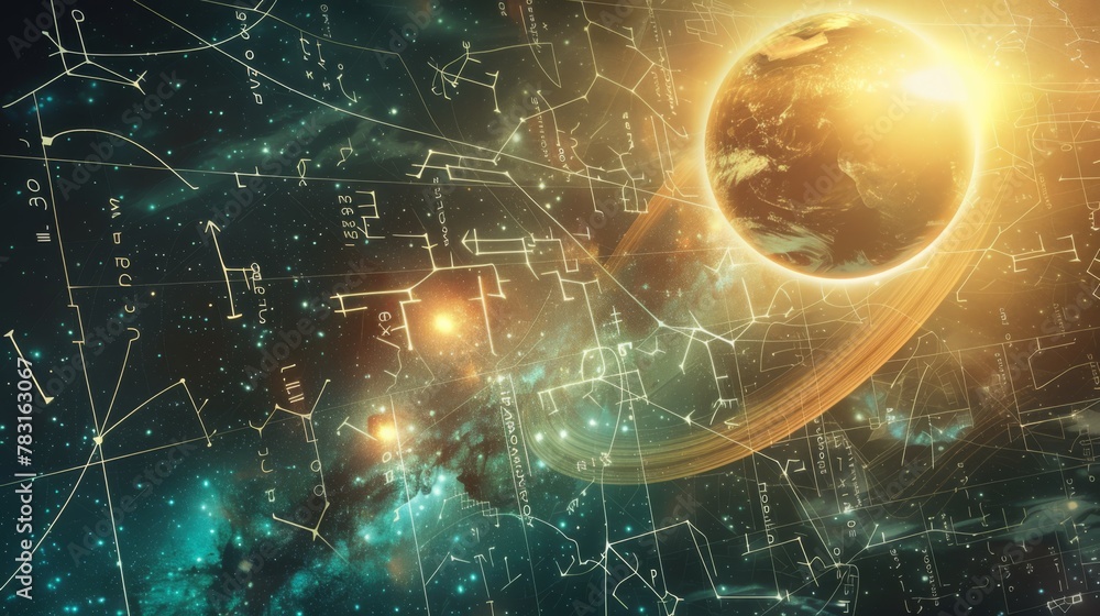 Poster this realistic stock photo depicts a planetary system with a planet positioned in the central positi
