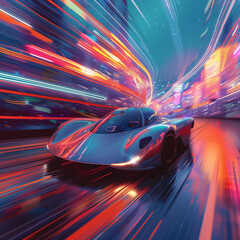 fast moving modern car in a tunnel, high speed motion effect 
