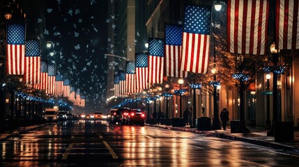 street american flag light - obrazy, fototapety, plakaty