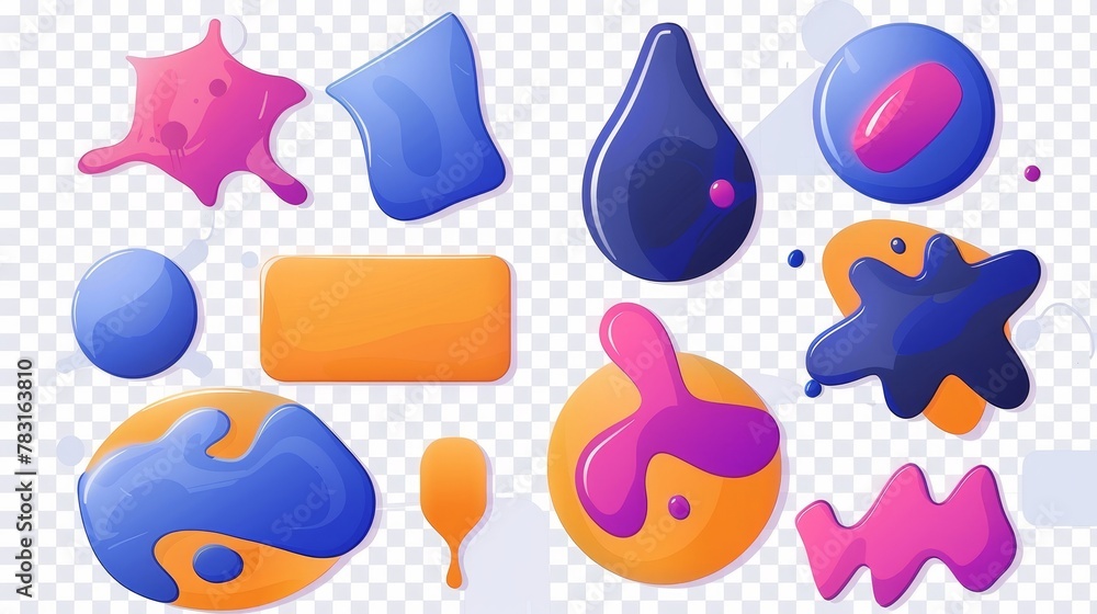 Poster color abstract shapes isolated on transparent background. modern illustration of glossy blobs, paint
