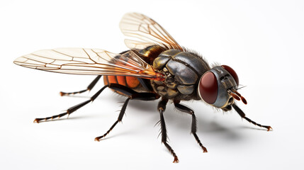 Close-up of a Fly on a White Background. Generative AI