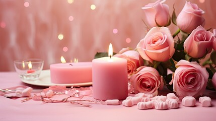 candles pink background valentines day