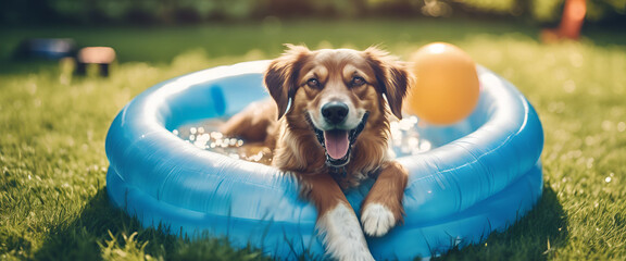 Happy Dog Enjoying a Dip in the Pool Generative AI.