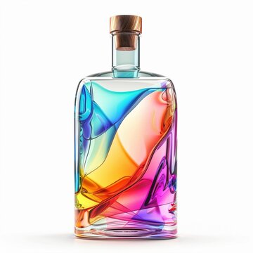 Eine bunte Designer Gin Glasflasche, wei&szlig;er Hintergrund 