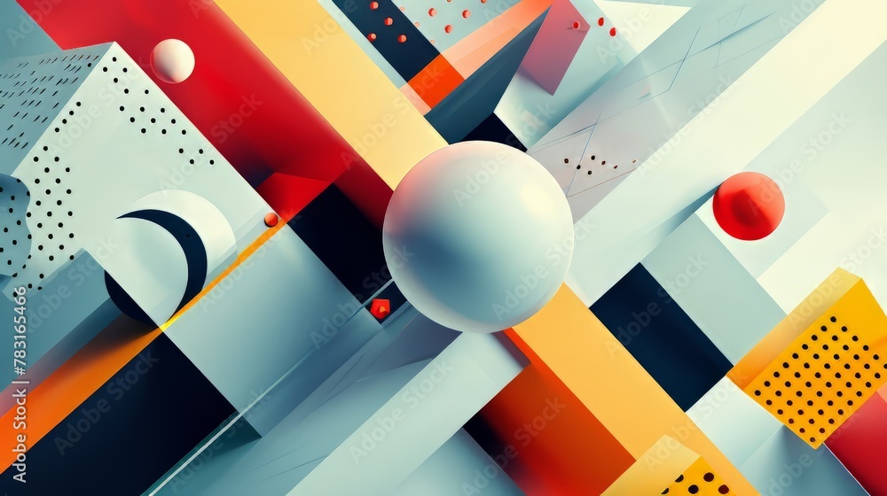 Poster abstract 3d composition with intersecting planes and geometric shapes