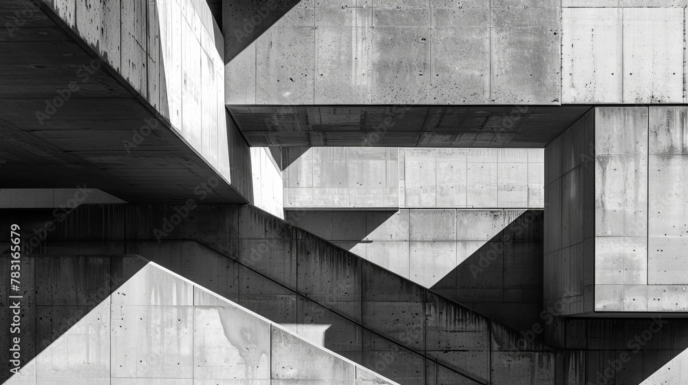 Poster abstract composition exploring the interplay of light and shadow on the angular surfaces of a neo br