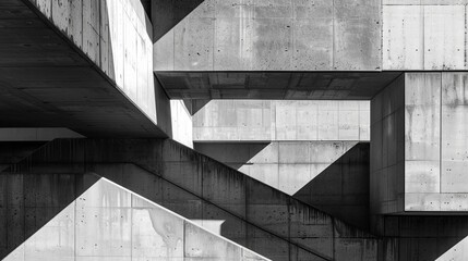 Abstract composition exploring the interplay of light and shadow on the angular surfaces of a neo brutalist structure