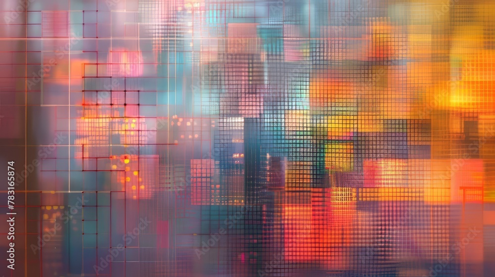 Poster Abstract digital grid background with layers of transparency and opacity