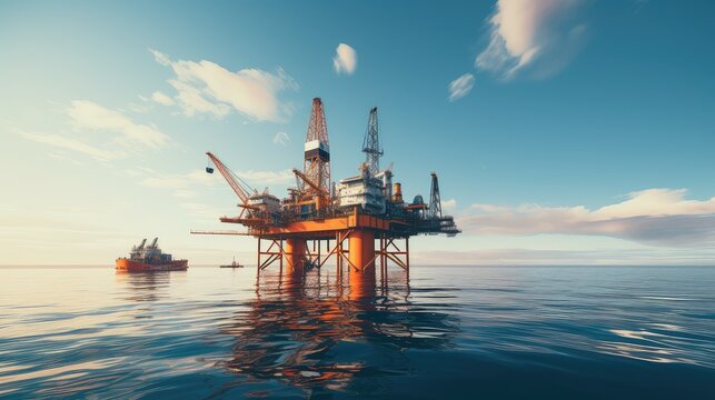 blue oil rig offshore