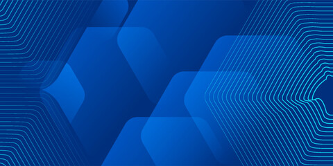 Modern abstract blue background with glowing geometric lines. Blue gradient hexagon shape design. Futuristic technology concept.	