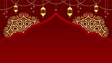 Islamic Background Luxury Animation On a Red Theme with Mosque, Golden Mandalas Rotating and Islamic Decorations. Islamic Background 4k Animation For Islamic Holidays, Banners, Posters and Much More