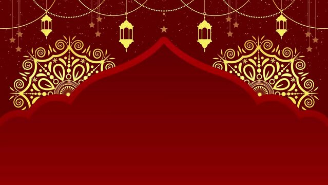 Islamic Background Luxury Animation On a Red Theme with Mosque, Golden Mandalas Rotating and Islamic Decorations. Islamic Background 4k Animation For Islamic Holidays, Banners, Posters and Much More