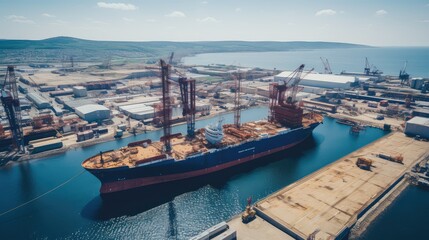 Naklejka premium industry factory Shipyard ship
