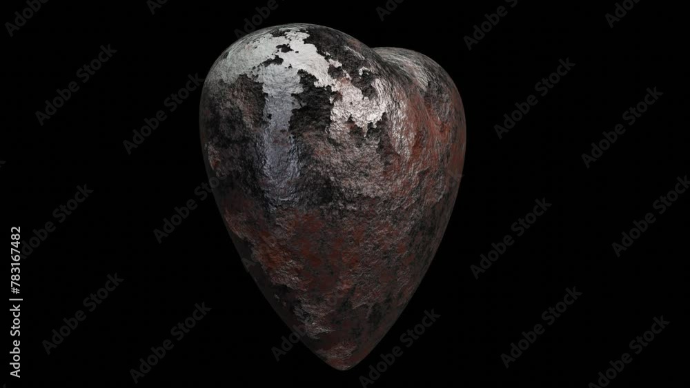 Aufkleber realistic looping 3d animation of the spinning aged and weathered rusty silver metal heart rendered 