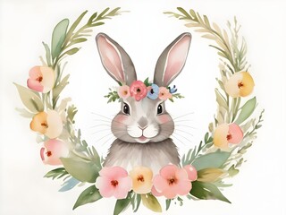 watercolor easter bunny with flower crown