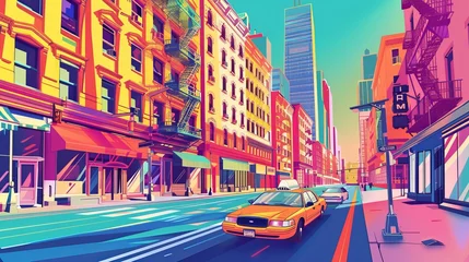 Foto op Plexiglas Bold and energetic illustration of a vibrant urban landscape © KerXing