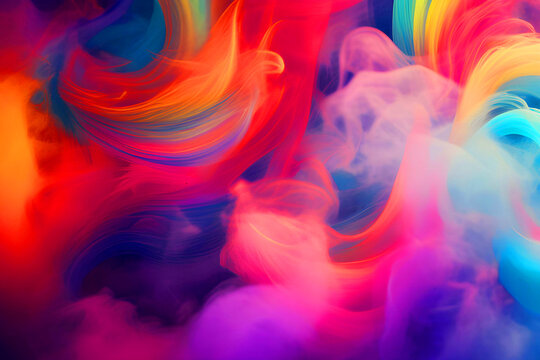 Colorful smoke swirls in the air.