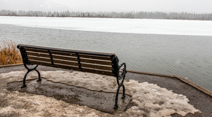 Snowy blowy day at Vermillion Lakes, Banff National Park, Alberta, Canada