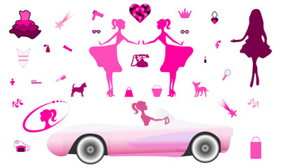 Pink set of clothes and accessories for girls, isolated objects