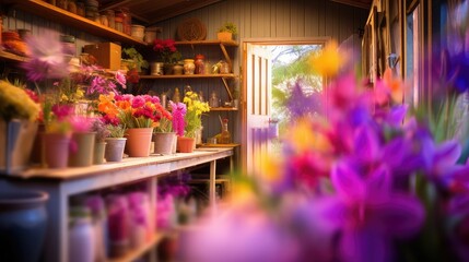 colors blurred garden shed interior - obrazy, fototapety, plakaty