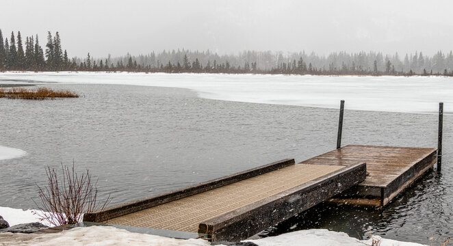 Snowy blowy day at Vermillion Lakes, Banff National Park, Alberta, Canada