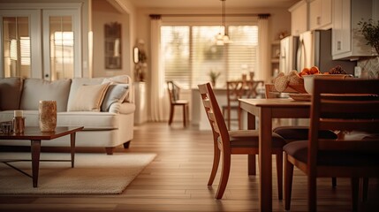 Fototapeta na wymiar cozy blurred model home interior