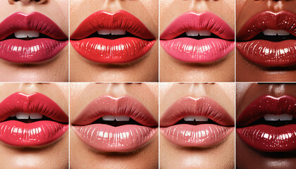 Obraz premium Assorted Lipstick Shades on Model's Lips. Generative AI