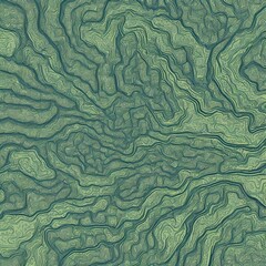 Topographic contour lines map seamless pattern fine line green background