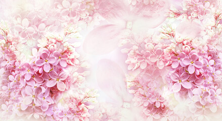 Floral  pink spring background. Background of lilac flowers. A postcard for a holiday, anniversary, celebration. Nature.