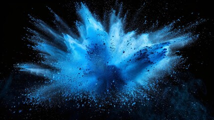 Blue powder explosion isolated on black background