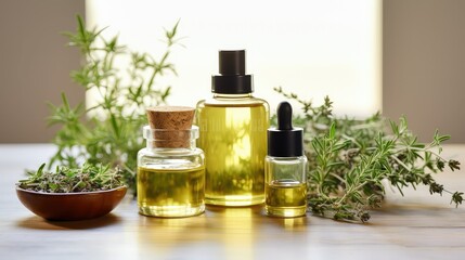 Obraz na płótnie Canvas natural thyme essential oil