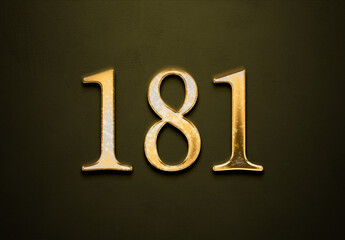 Old gold effect of 181 number with 3D glossy style Mockup.	