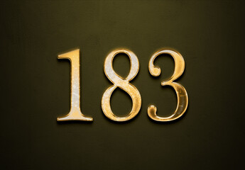Old gold effect of 183 number with 3D glossy style Mockup.	
