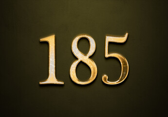 Old gold effect of 185 number with 3D glossy style Mockup.	